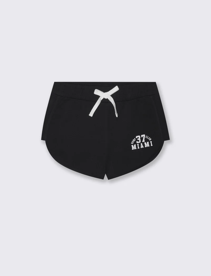 Short sportivo in french terry con stampa - Nero