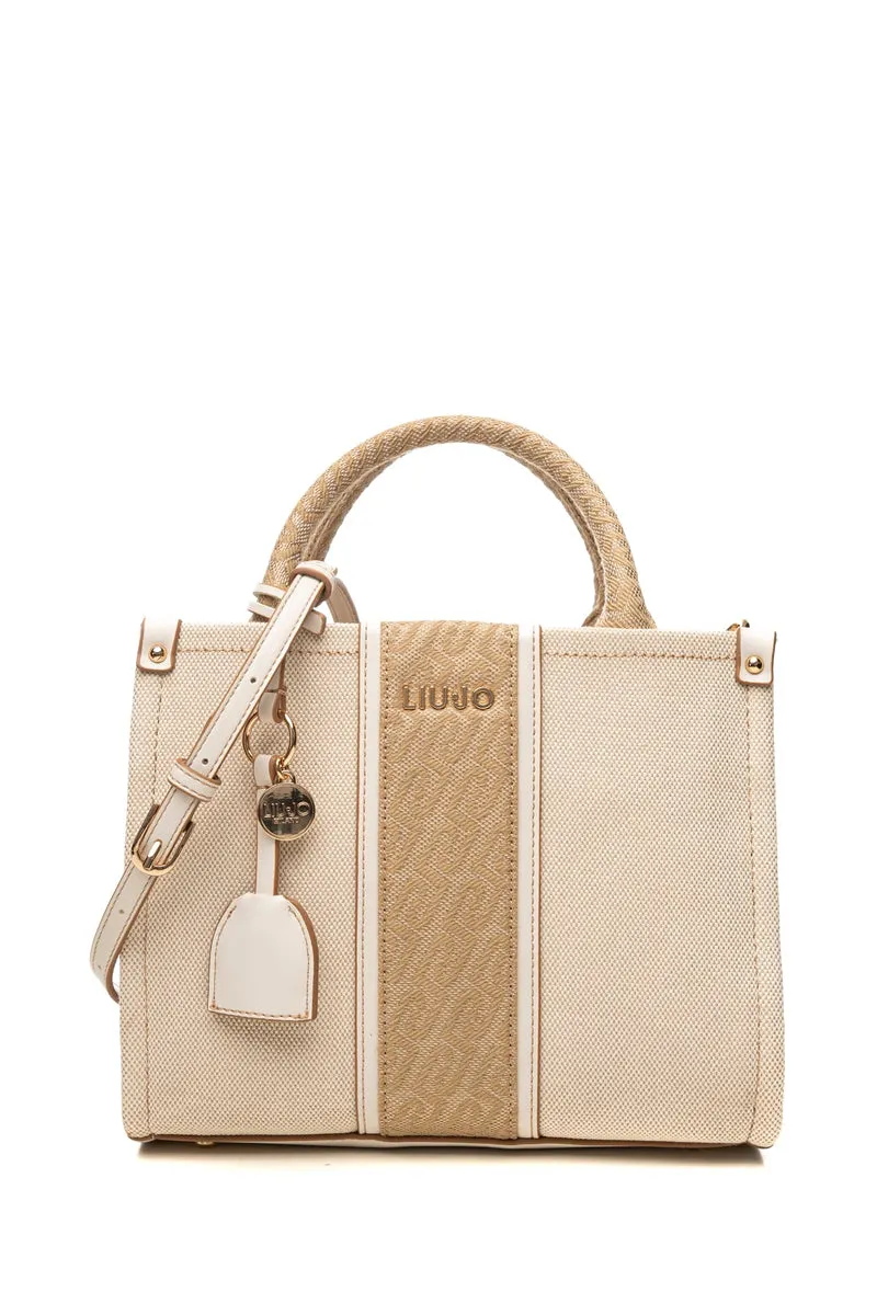 Borsa Liu Jo Ridhi Tt S Da Donna Ecrù Bianco Sabbia In Canvas E Poliuretano