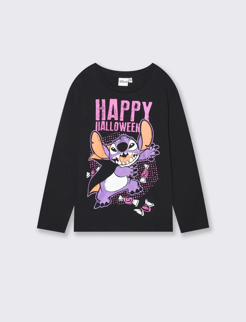 T-shirt manica lunga Halloween Stitch Disney - Nero