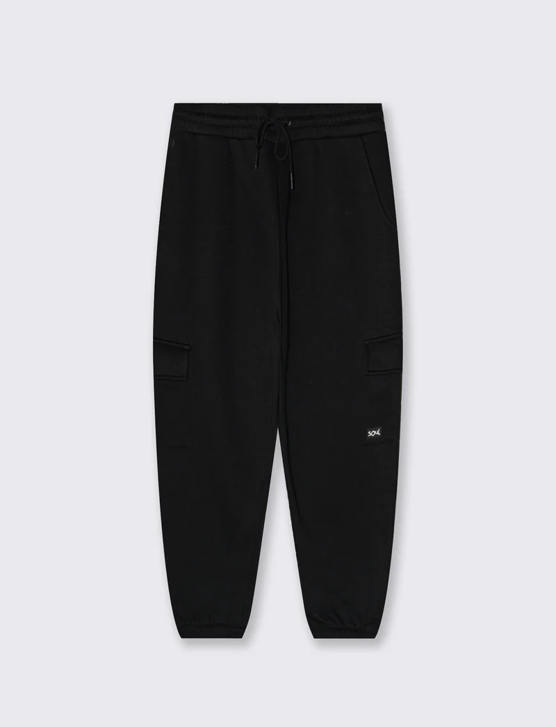 Pantaloni in felpa con tasconi laterali - Nero