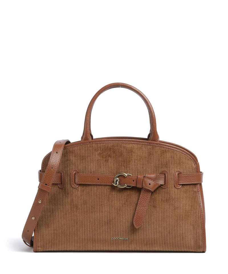 Coccinelle Sabine Corduroy Borsa a mano cognac