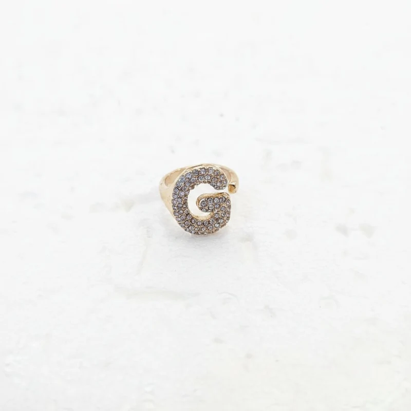 Anello lettera con strass regolabile - Var 4