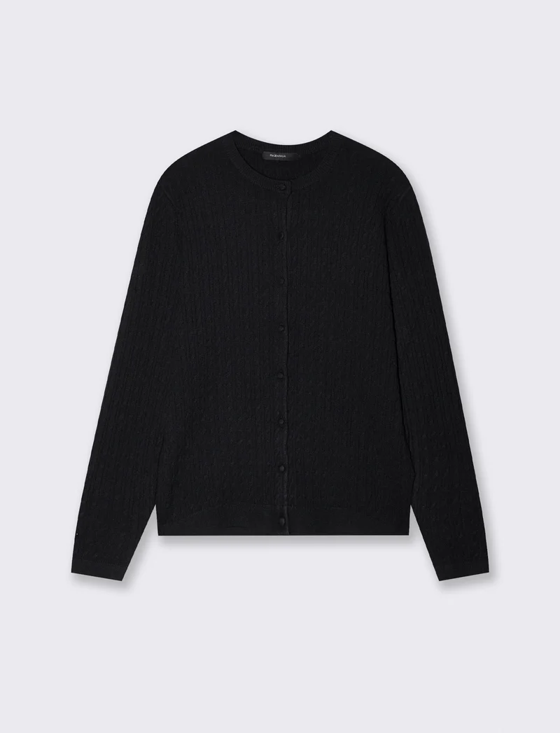 Cardigan a trecce con manica lunga - Nero