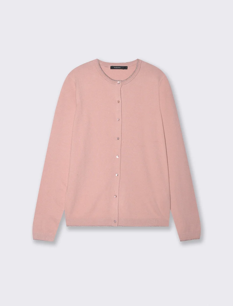 Cardigan Lungo con Bordino Lurex - Rosa polvere