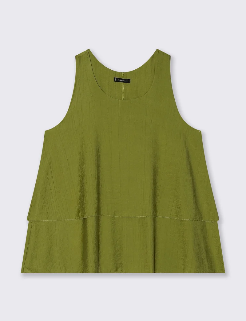 Top giromanica con scollo rotondo e balze - Verde