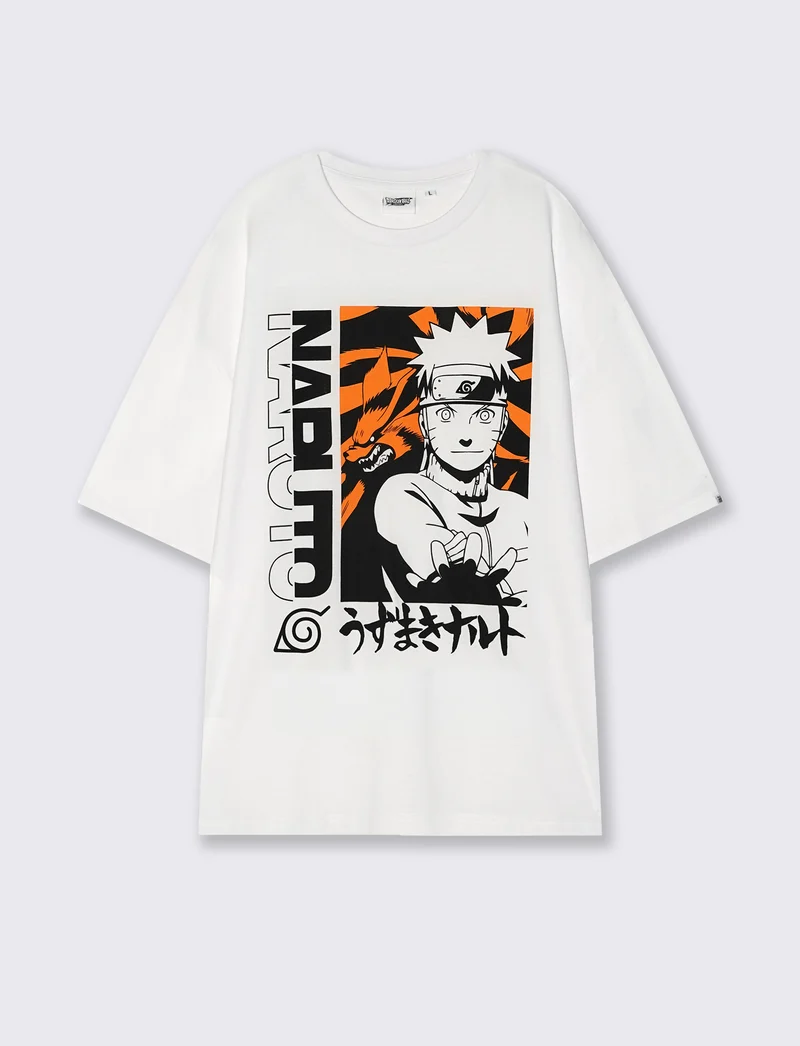 T-Shirt Naruto Uomo Boxy Fit Cotone - Bianco