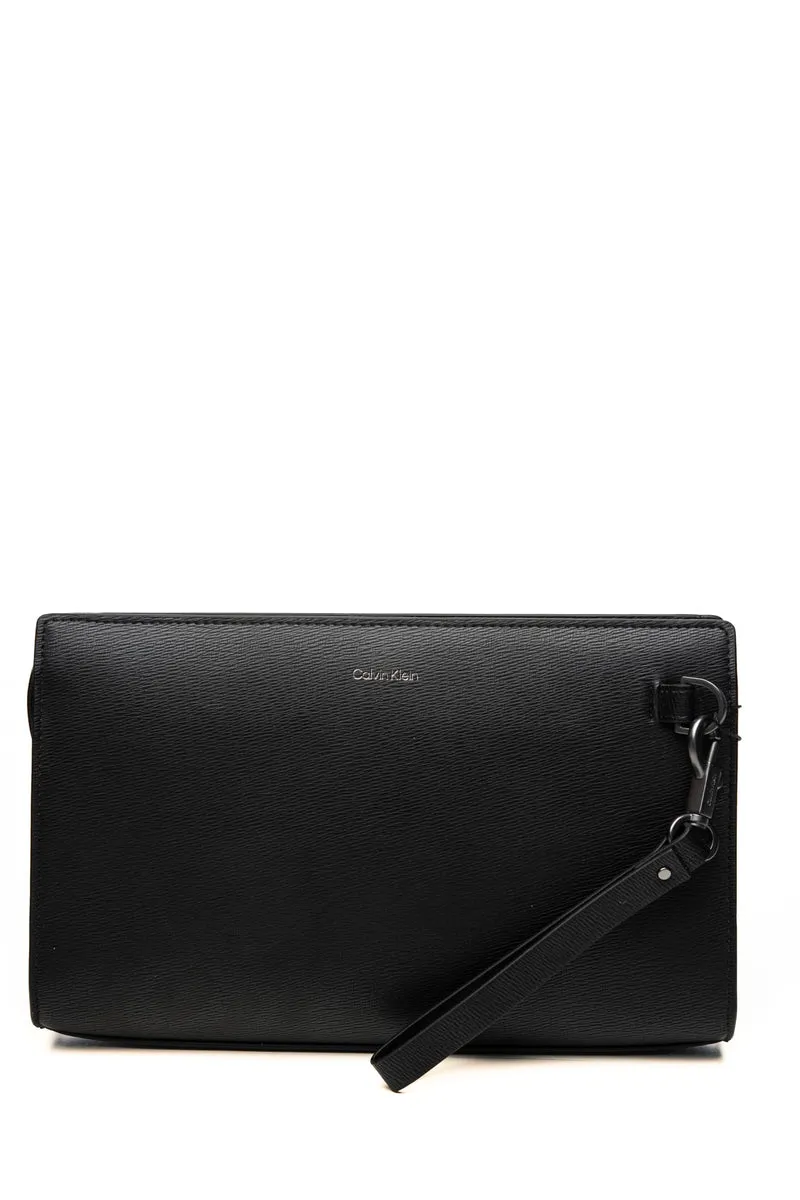 Pochette Calvin Klein Emblem Pouch Handle Da Uomo Nero In Poliuretano