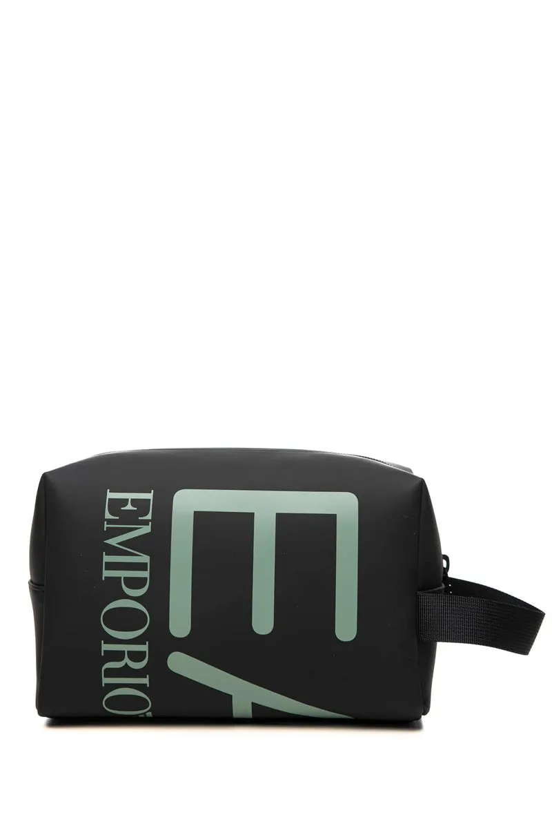 Pochette Beauty Case Ea7 Train Beauty Da Uomo Nero Logo Verde In Poliuretano