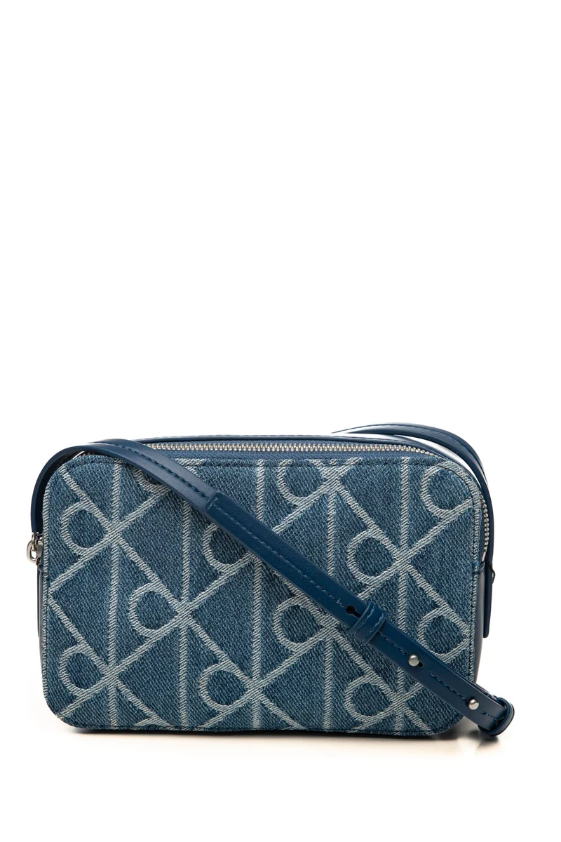 Borsa Calvin Klein Emblem Dnm Cb Da Donna Stampa Monogrammi Denim Blu Medio In Denim E Poliuretano