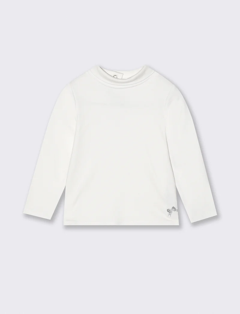 T-shirt basica collo alto manica lunga - Bianco latte