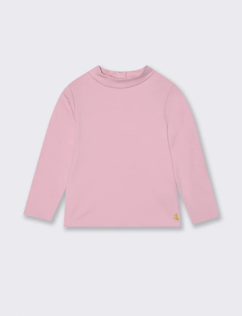 T-shirt collo alto manica lunga interlock - Rosa polvere