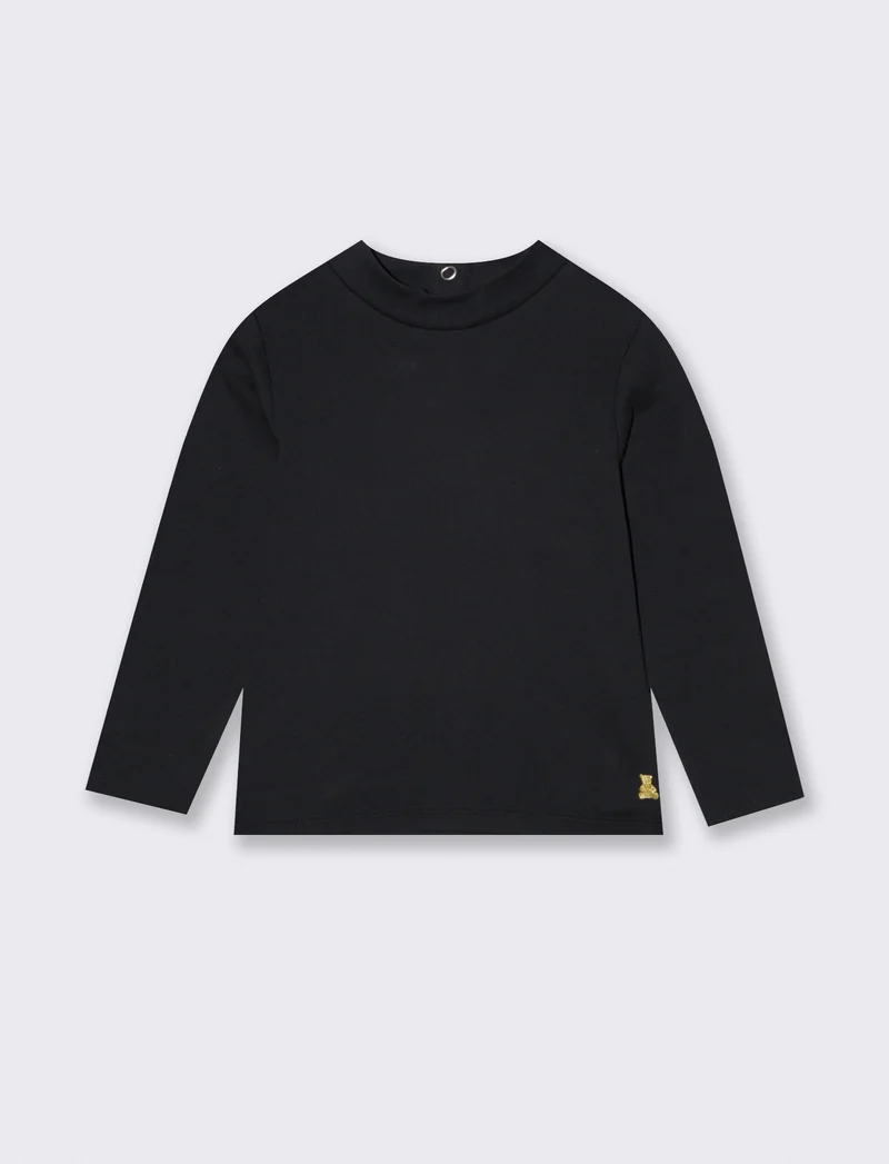 T-shirt collo alto manica lunga interlock - Nero