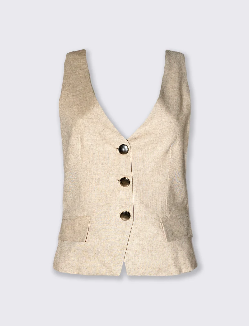 Gilet corto scollo a v per donna - Beige