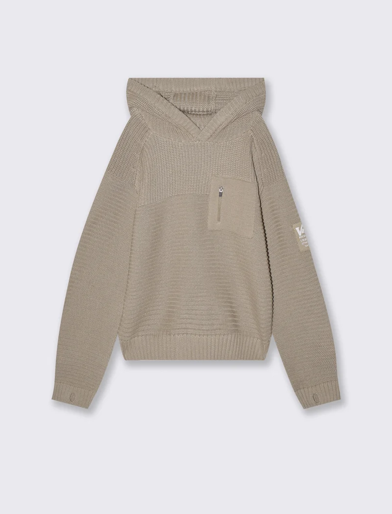 Maglia con cappuccio in misto cotone - Beige