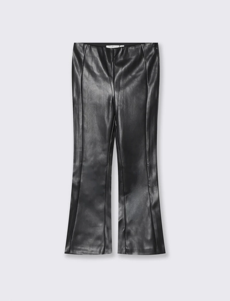 Leggings flare fit in finta pelle glamour - Nero