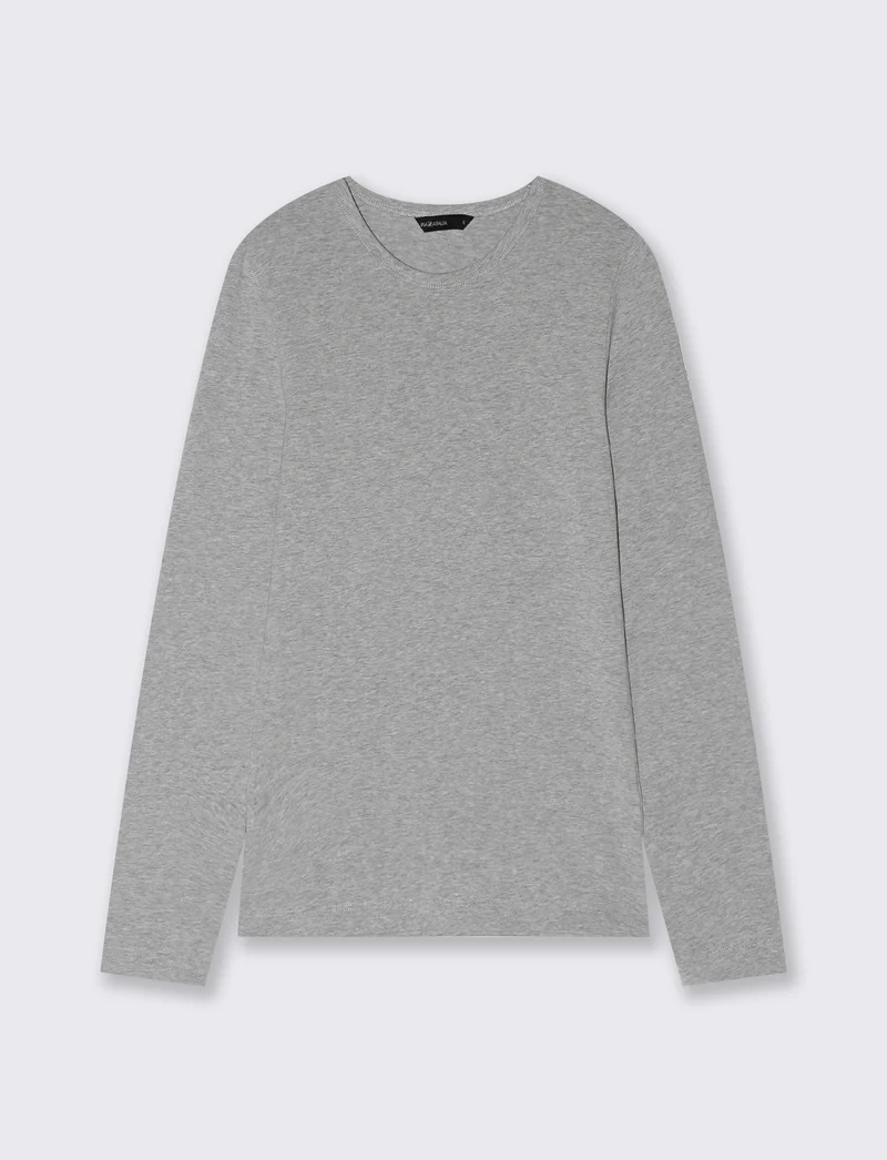 T-shirt basica manica lunga girocollo - Grigio chiaro mel.