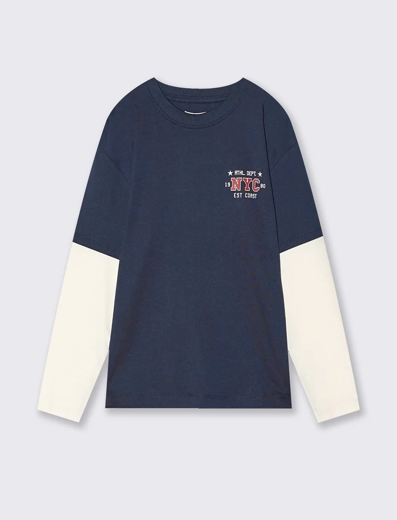 T-shirt mezza manica in cotone con stampa - Blu