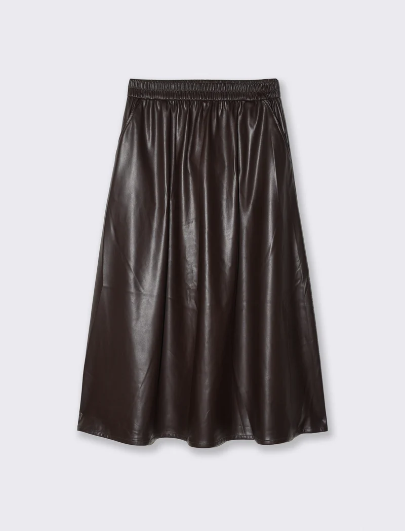 Gonna longuette in similpelle elegante - Moro