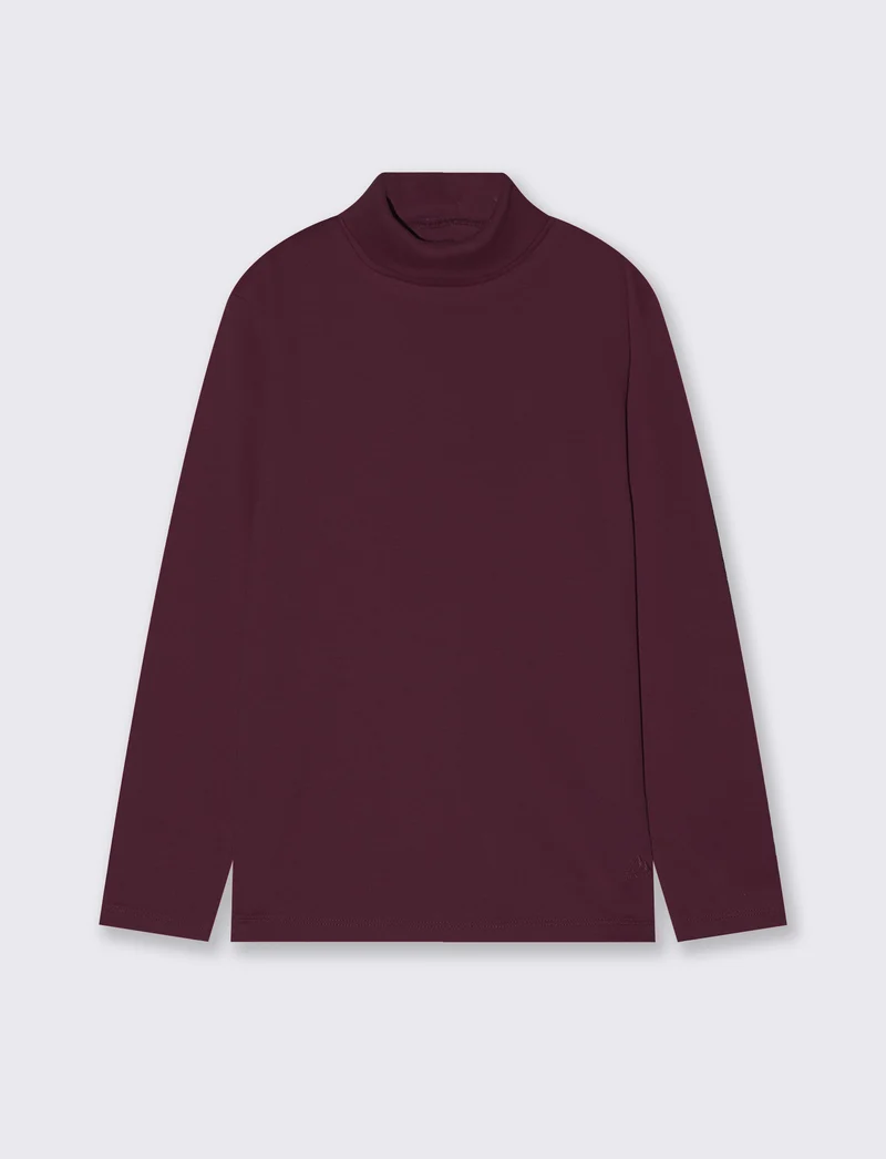 T-shirt collo alto in cotone interlock - Bordeaux