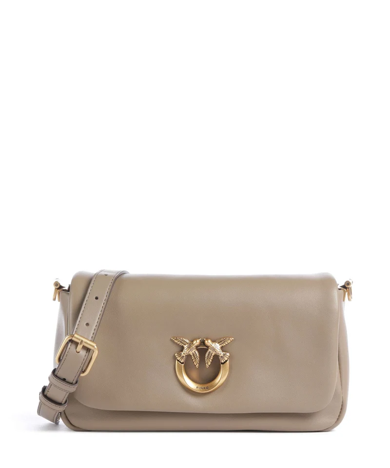 Pinko Click Soft Horizontal Mini Borsa a tracolla grigio talpa/antique gold