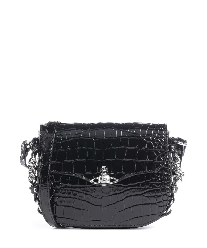 Vivienne Westwood Hunter Embossed Croc Borsa a tracolla black