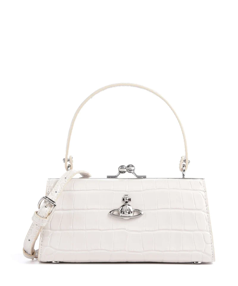 Vivienne Westwood Doll Frame Embossed Croc XL Borsa a mano pearl white
