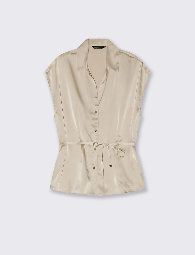 Camicia smanicata in satin lucido - Beige grano