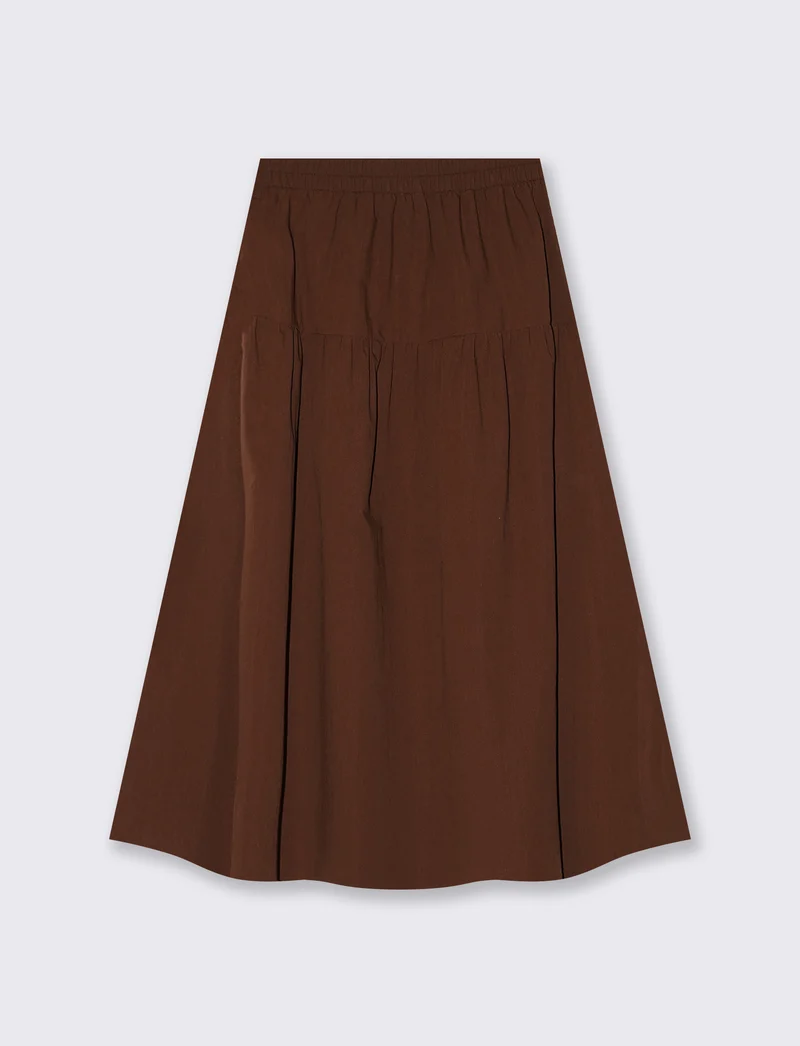 Gonna lunga in cotone con coulisse - Marrone cioccolato