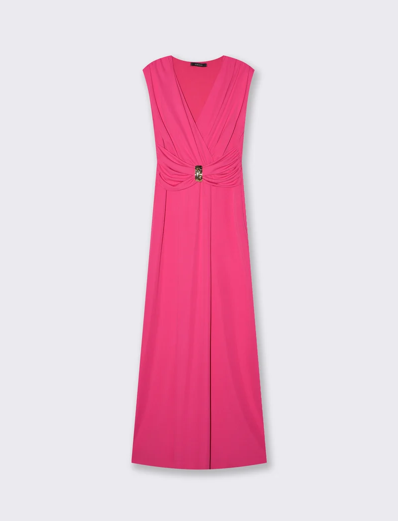 Abito lungo con spalline e arricciatura - Fuxia