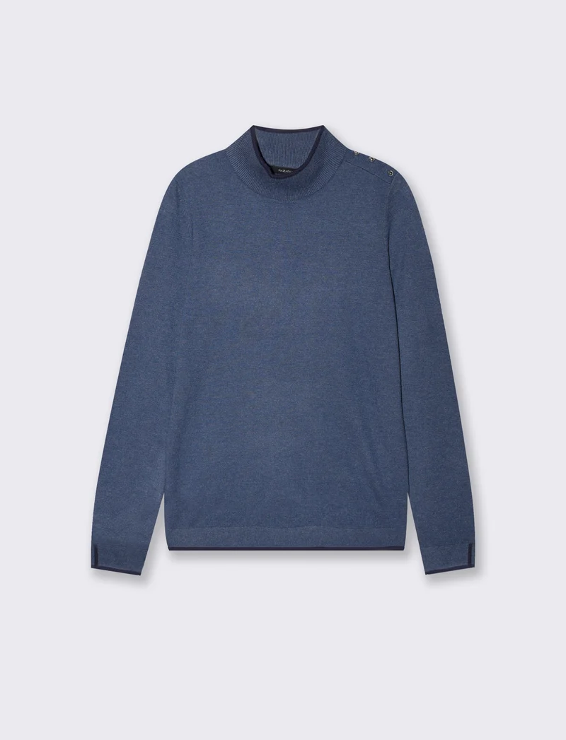 Pullover collo alto con contrasto e bottoni - Denim