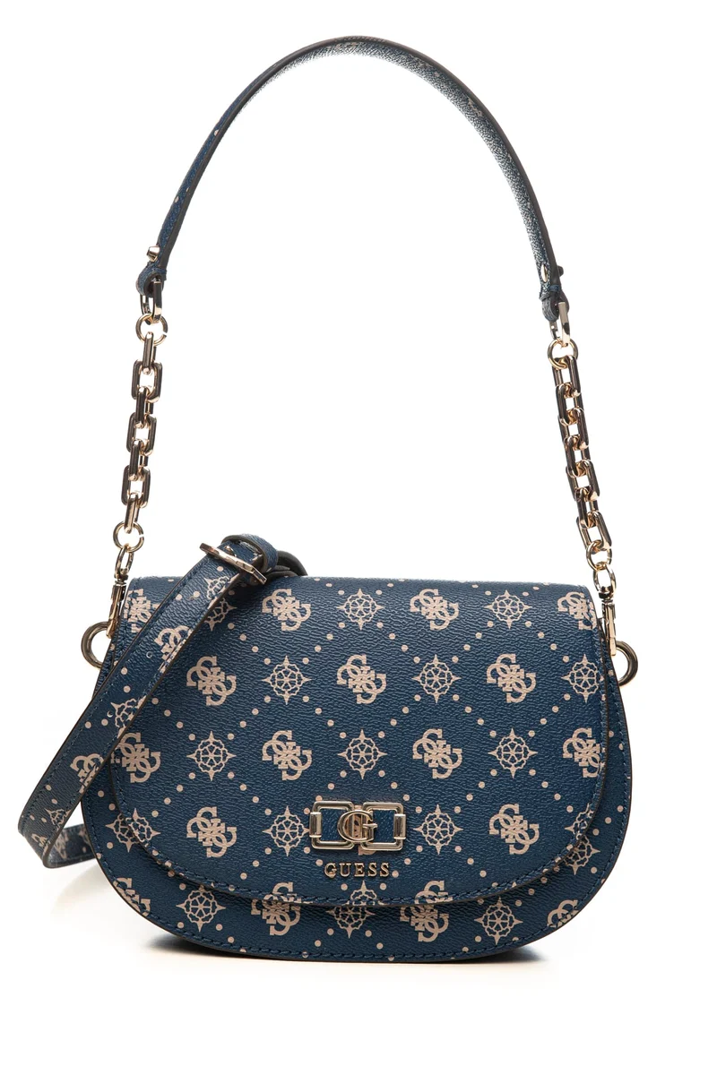 Borsa Guess Emelie Sdl Flap Da Donna Blu Navy Stampa Loghi 4 G Beige In Poliuretano