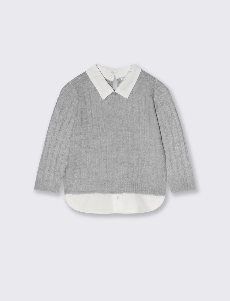 Maglia manica lunga con finta camicia - Grigio mel.