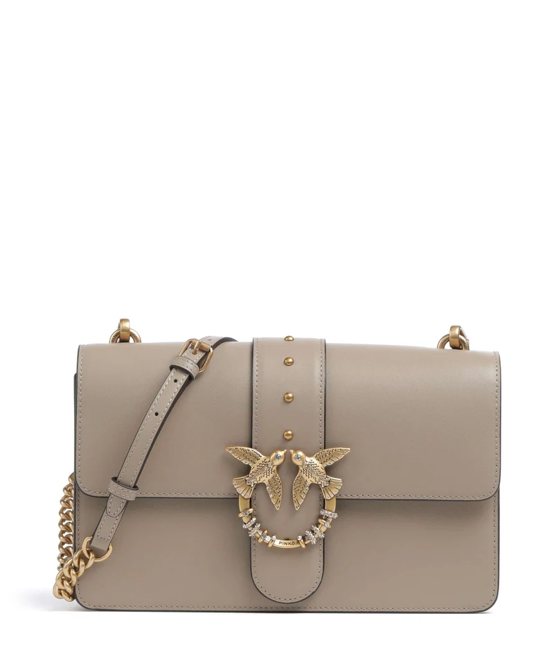 Pinko Love One Classic New Buckle Borsa a tracolla grigio talpa/antique gold