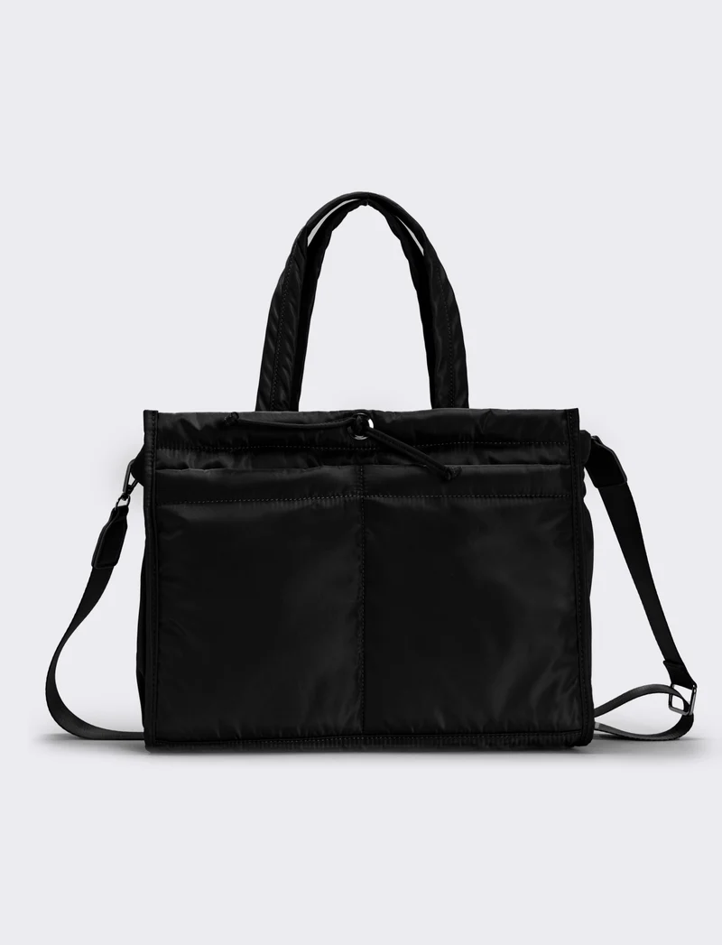 Shopper nylon a mano multi tasche grande - Nero