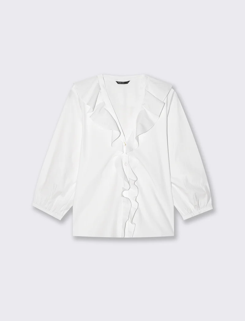 Camicia con scollo a V e volant eleganti - Bianco