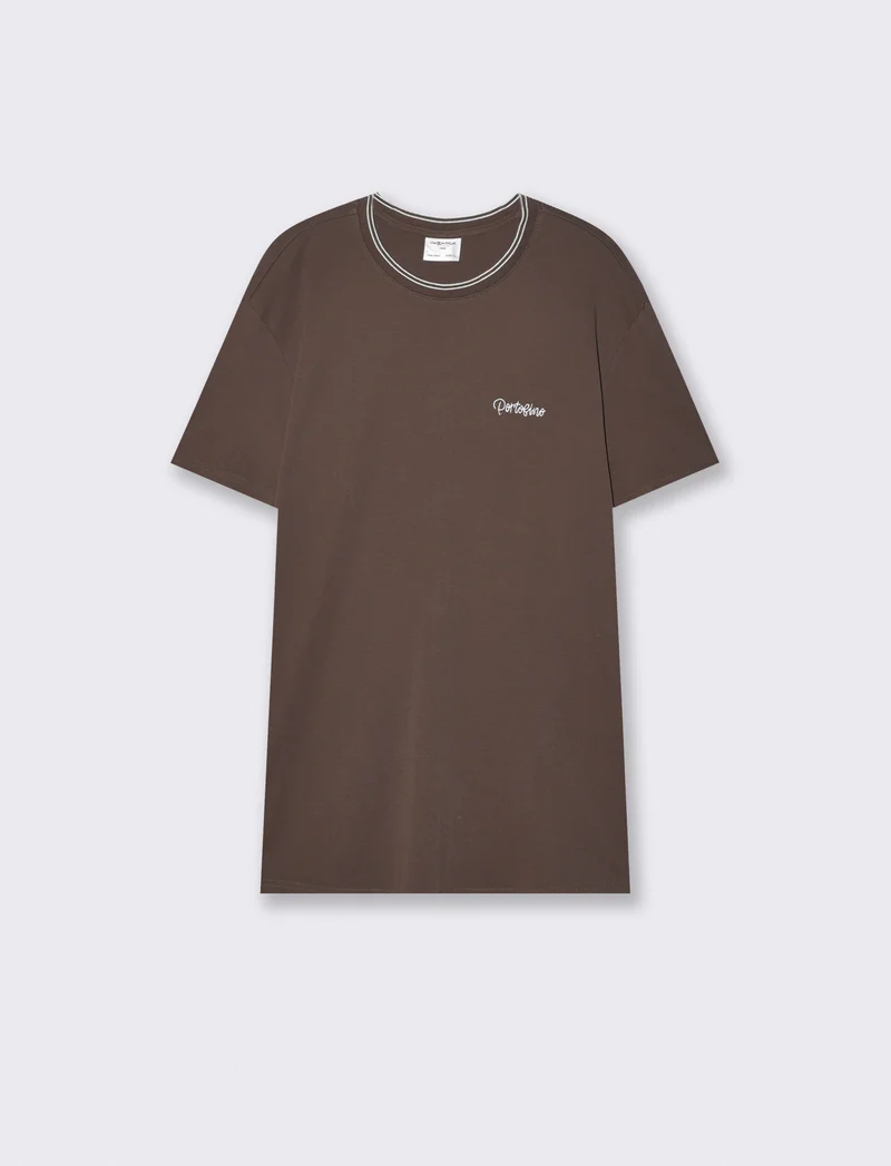 T-shirt cotone mercerizzato con contrasti - Moro