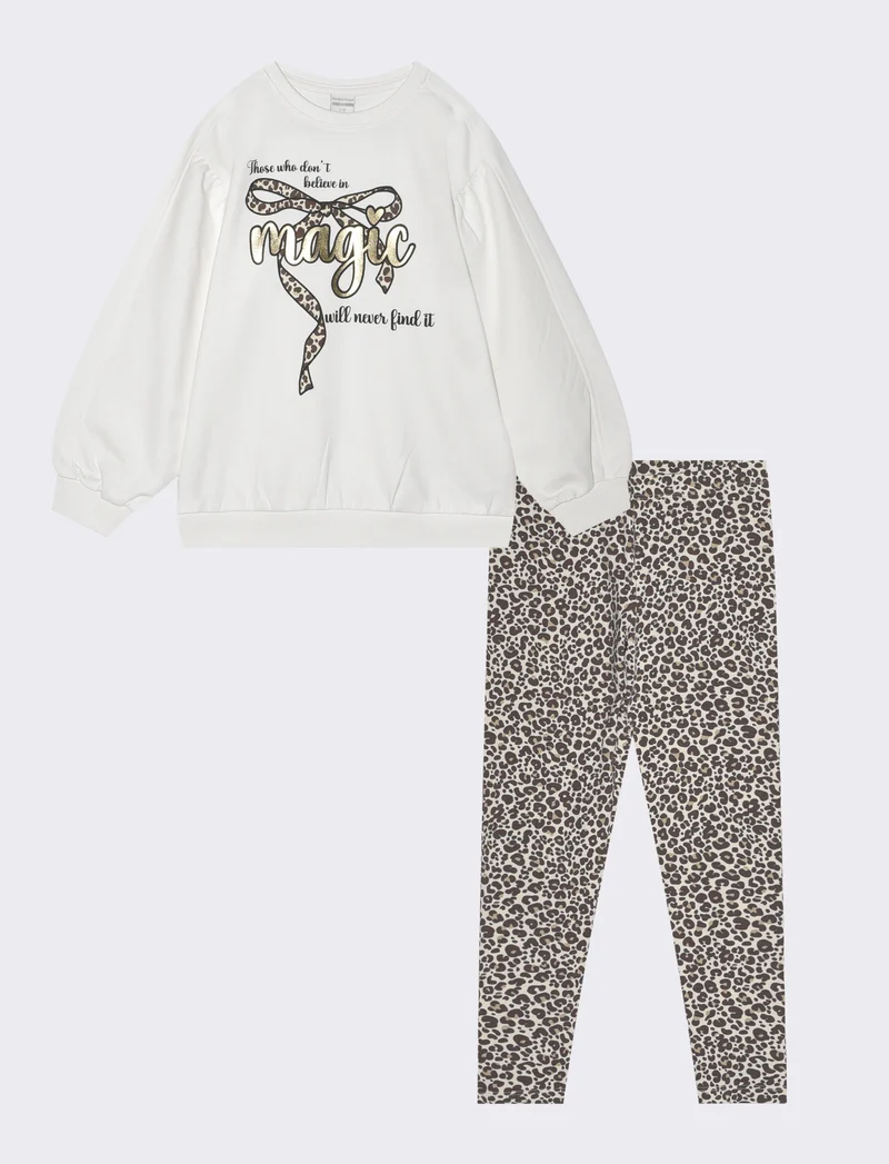 Completo felpa over size e leggings cotone - Bianco latte