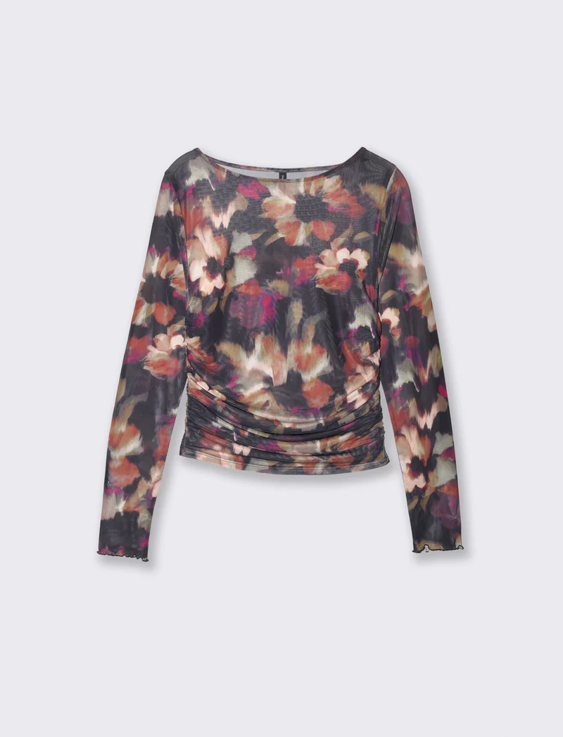 T-shirt in rete stampata con arriccio - var 2