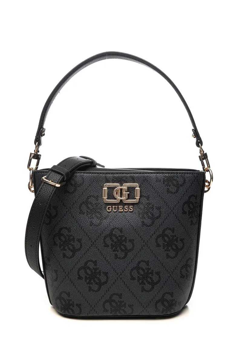 Borsa Guess Karnilla Bucket Da Donna Antracite Stampa Loghi 4 G Nera In Poliuretano