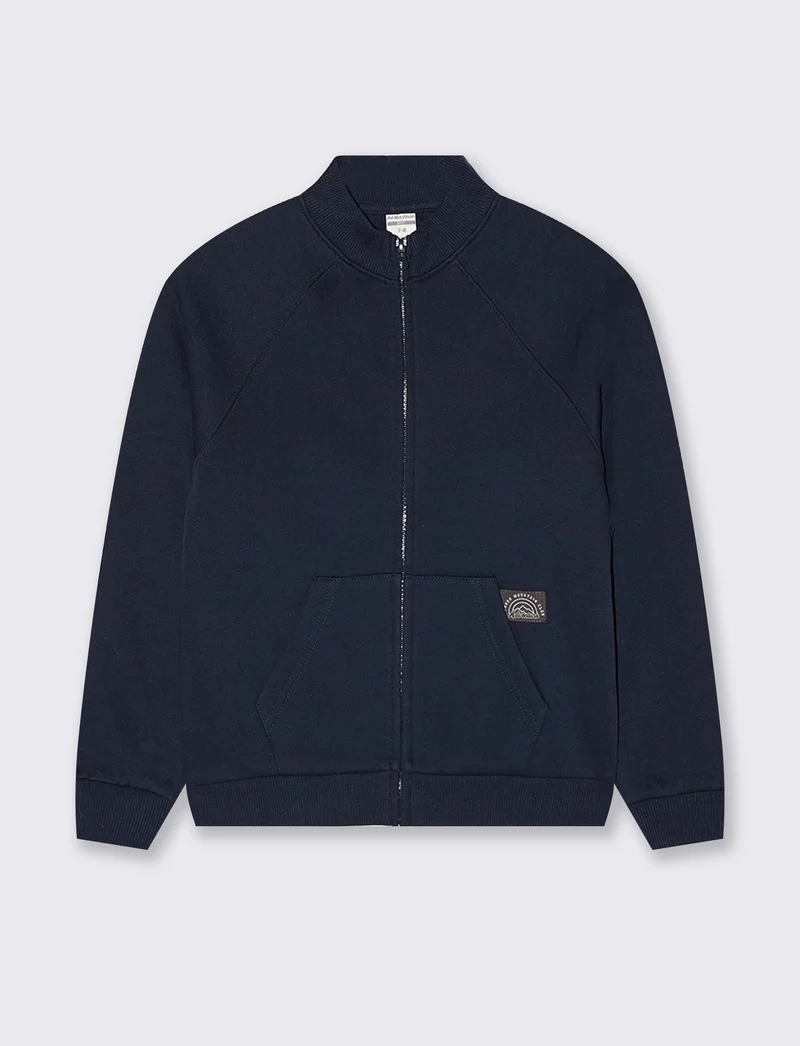 Felpa con zip e tascone frontale - Blu