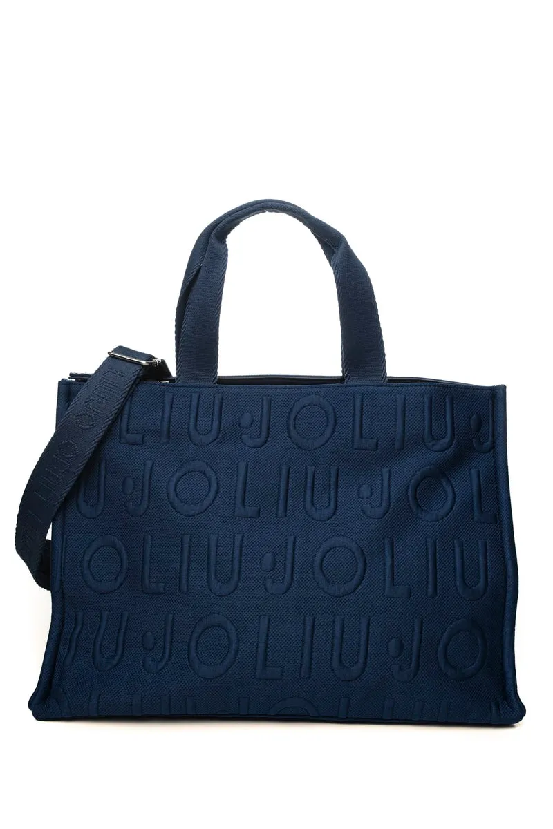 Borsa Liu Jo Tt L Bubble Da Donna Blu Zaffiro Loghi Jacquard In Tessuto