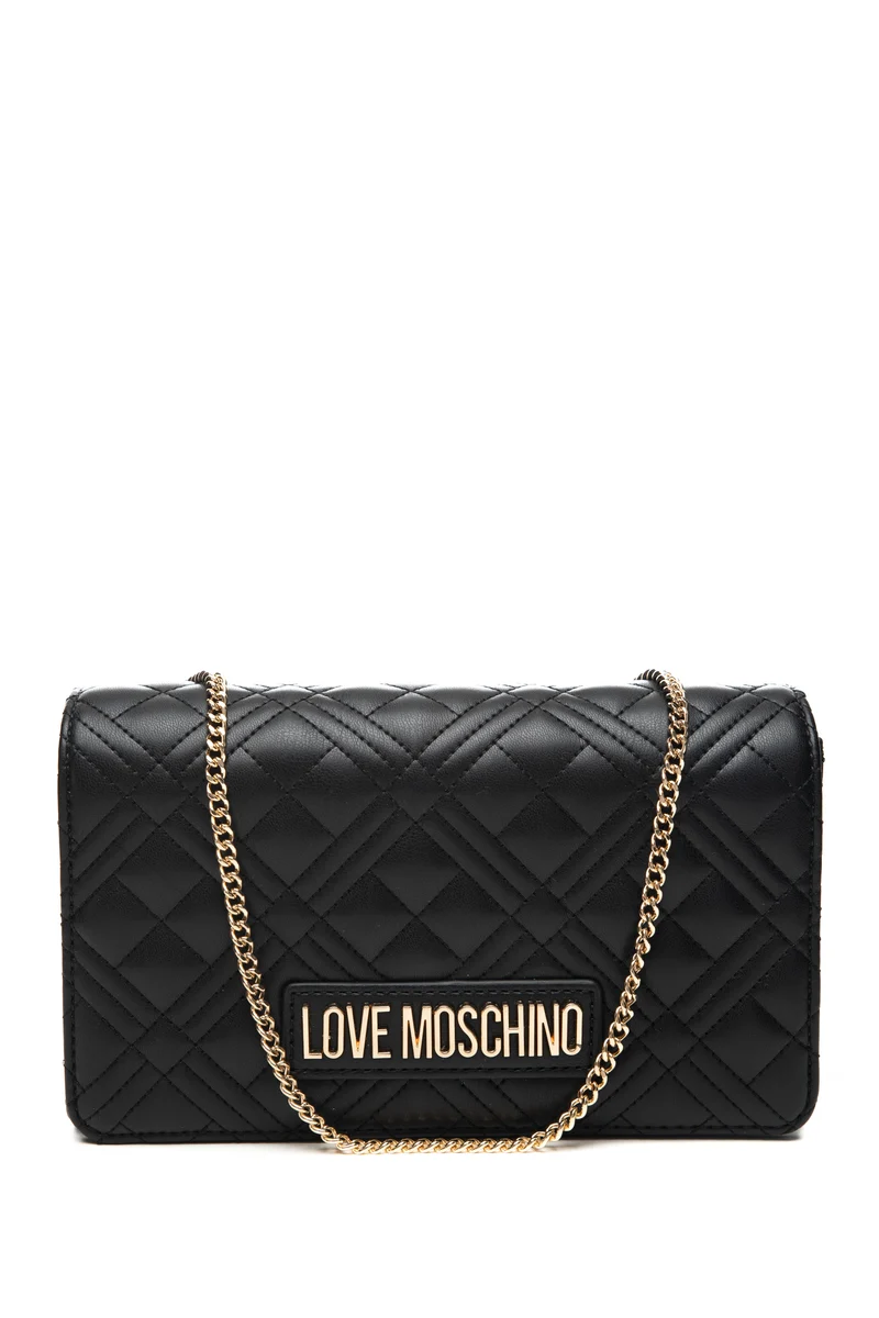 Borsa Love Moschino Quilted Pu Gold Da Donna Nera In Poliuretano