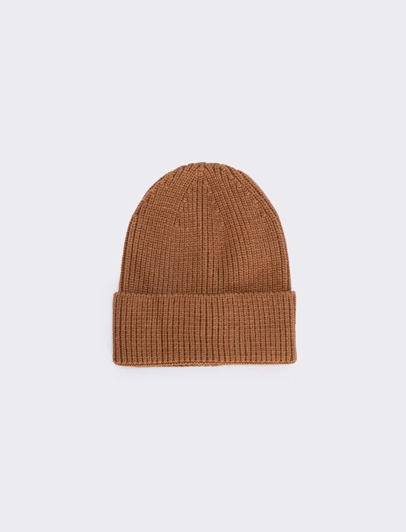 Cappello maglia con risvolto per uomo - Cammello