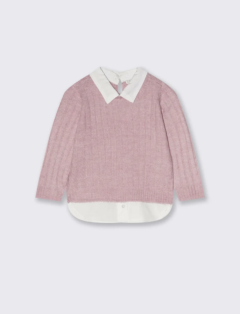 Maglia manica lunga con finta camicia - Rosa polvere