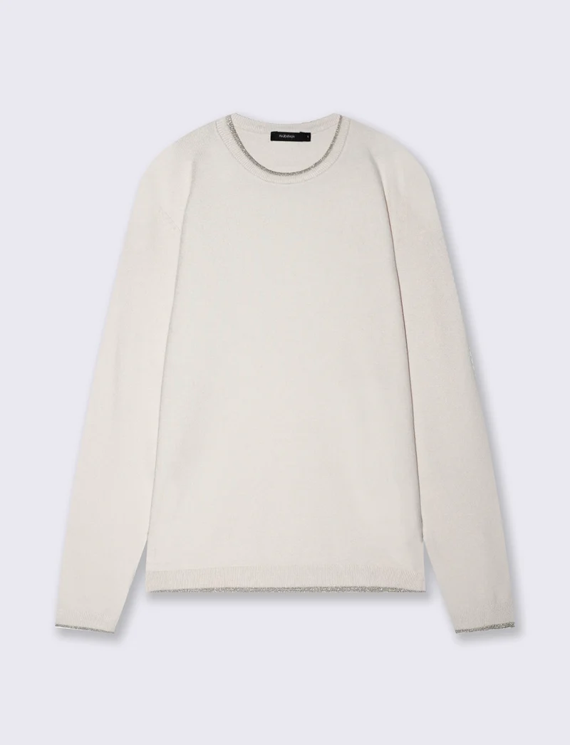 Pullover girocollo con bordino lurex - Avorio
