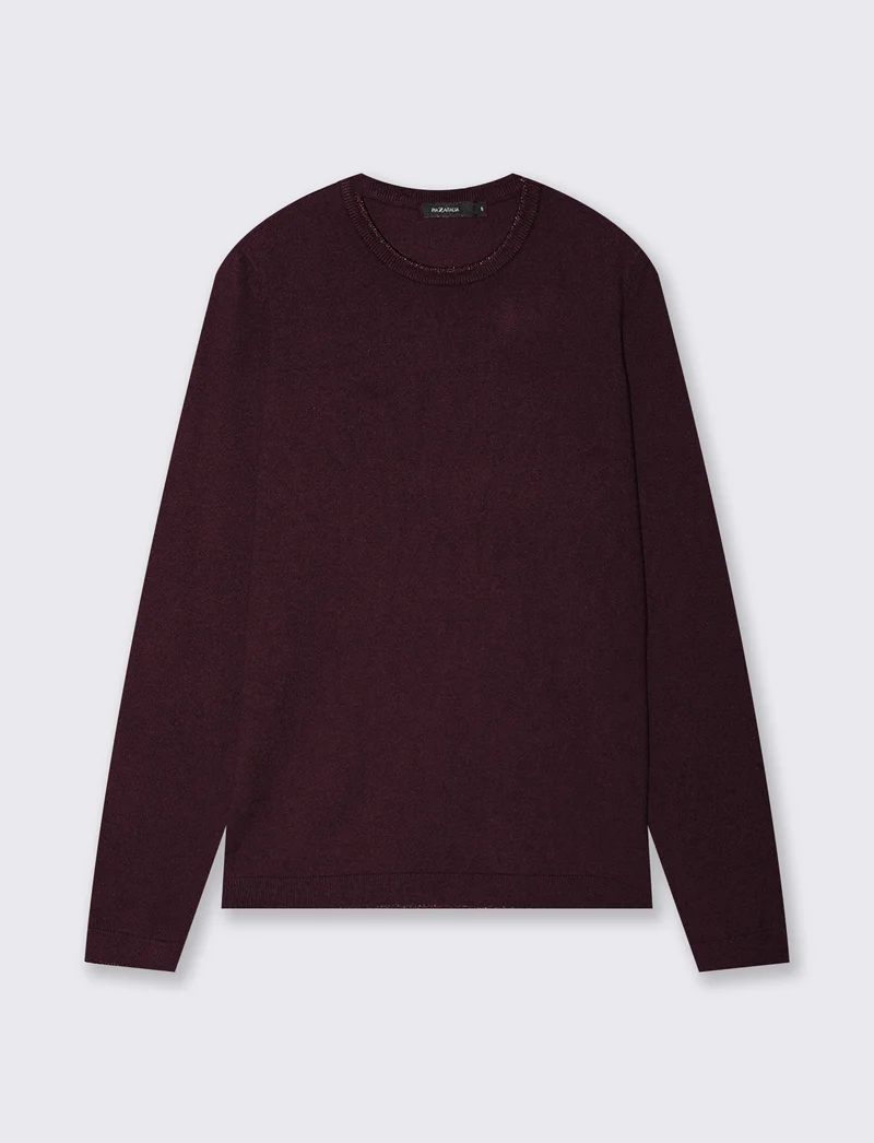 Pullover girocollo con bordino lurex - Bordeaux