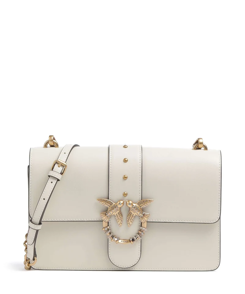 Pinko Love One Classic New Buckle Borsa a tracolla bianco seta/antique gold