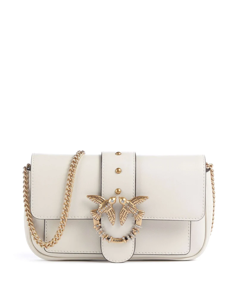 Pinko Love One Pocket New Buckle Borsa a tracolla bianco seta/antique gold