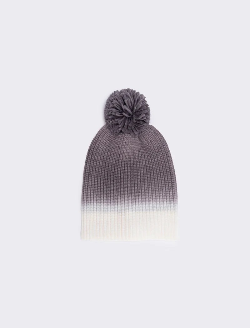 Cappello in maglia degradè con pon pon - Grigio