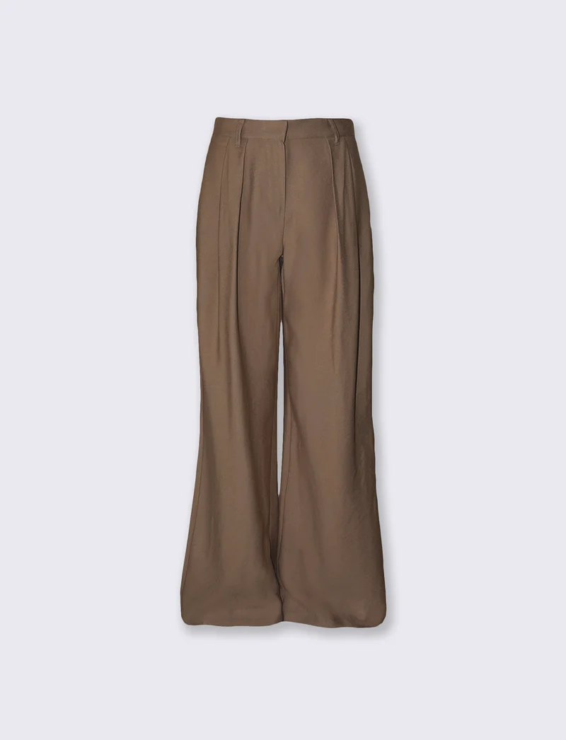 Pantaloni palazzo con pinches e tasche - Grigio fango
